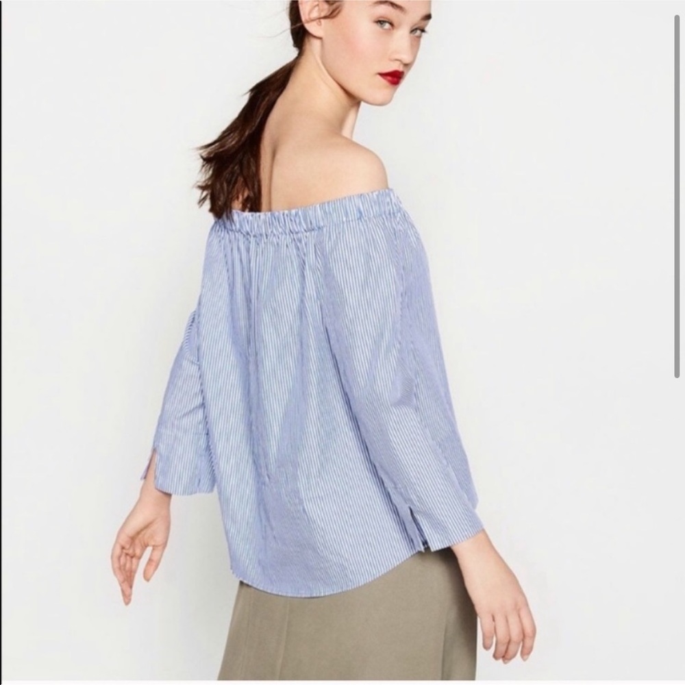 Zara vertical stripe blue white off the shoulder blouse large